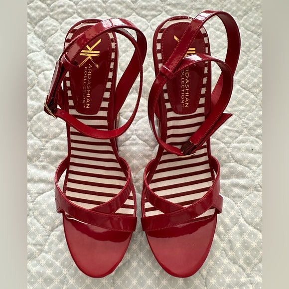 Kardashian Collection red wedge shoes w/ wrap buckle, never worn smoke/pet free - Picture 3 of 5